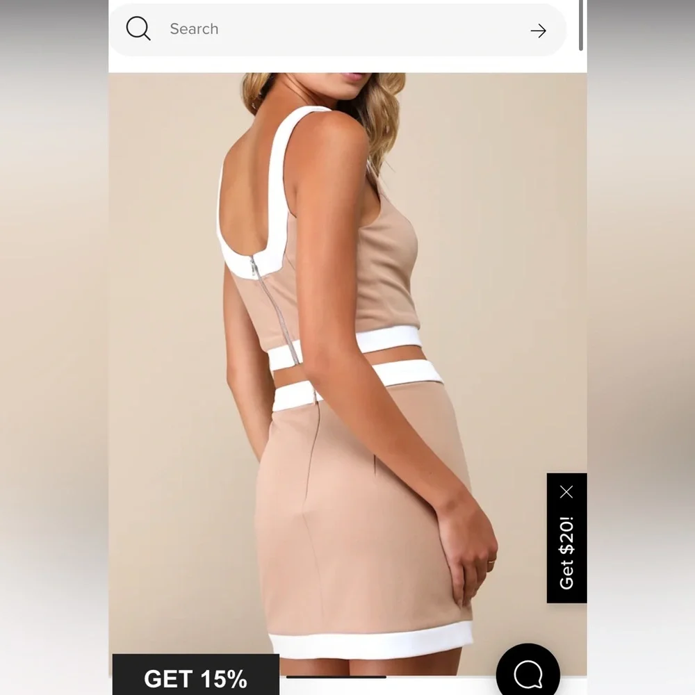 Lulu's Beige and White Mini Skirt only